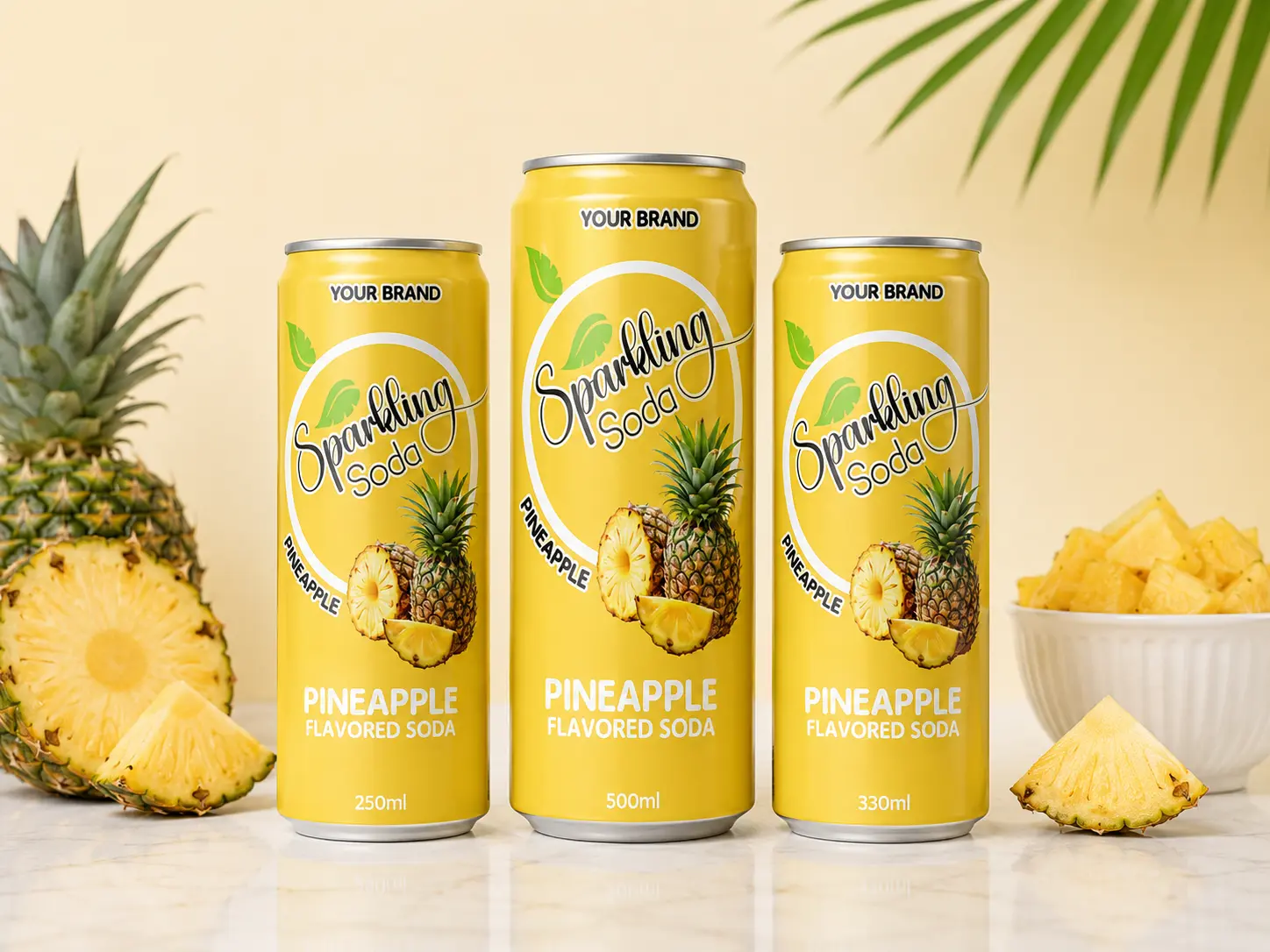 SPARKLING FLAVORED SODA Pineapple 250ml, 500ml and 330ml cans